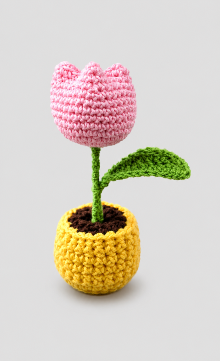 Handmade Crotchet Tulip Flower Pot