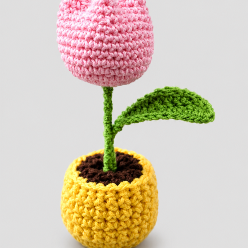 Handmade Crotchet Tulip Flower Pot