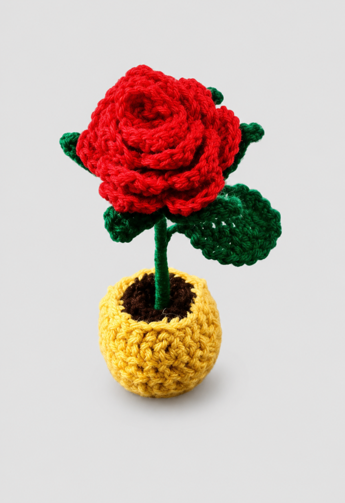 Handmade Red Rose Crochet Flower for Home Decor