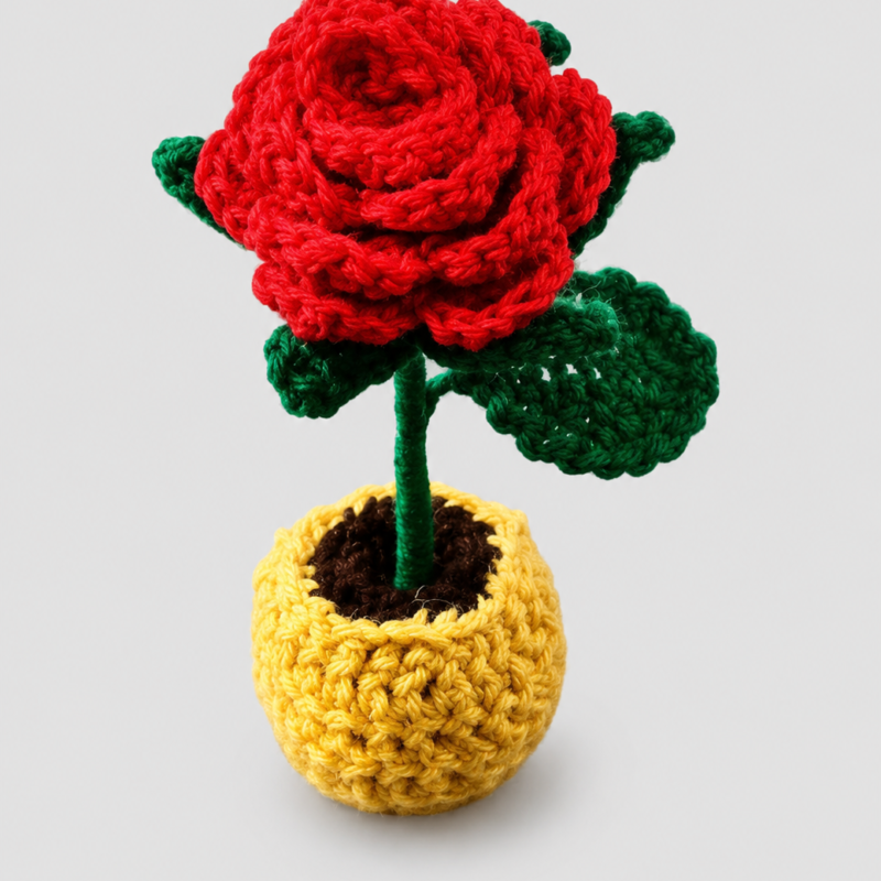 Handmade Red Rose Crochet Flower for Home Decor